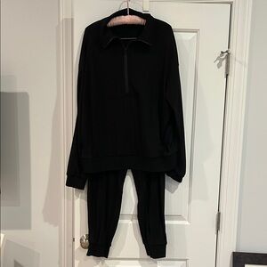 2 Piece Black Quarter-Zip Tracksuit